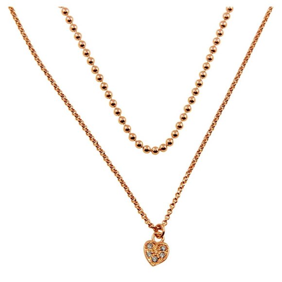 Rose Gold Plated 925 Sterling Silver Double Chain and Drop Heart Necklace